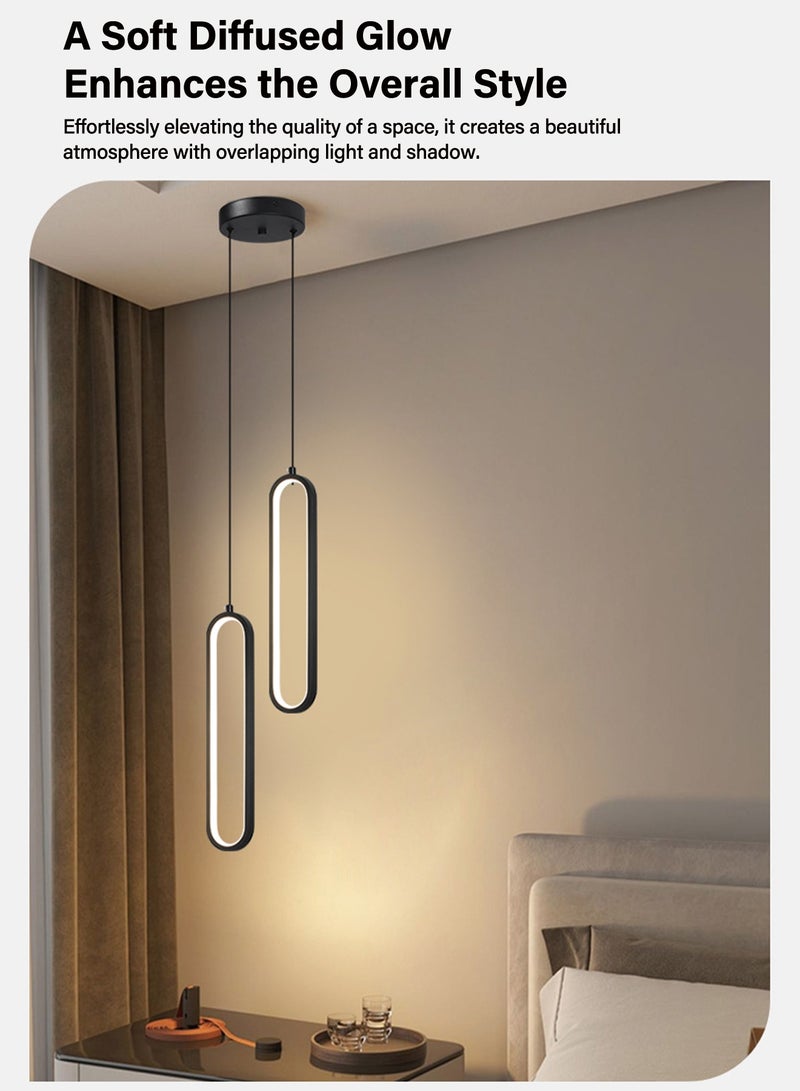 Modern Three-color Dimmable LED Chandelier Double-Head Nordic Indoor Hanging Lamp LED Bedside Pendant Lights for Luxurious Living Room Bedroom Kitchen Gold 2-Light - Image 2